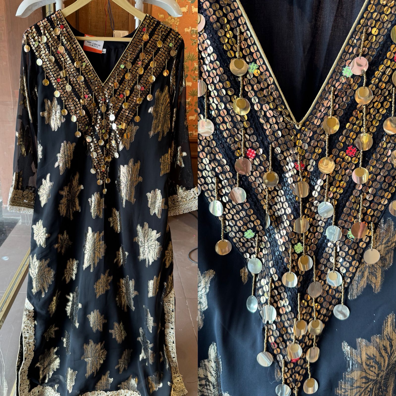 Black and gold festive kurta